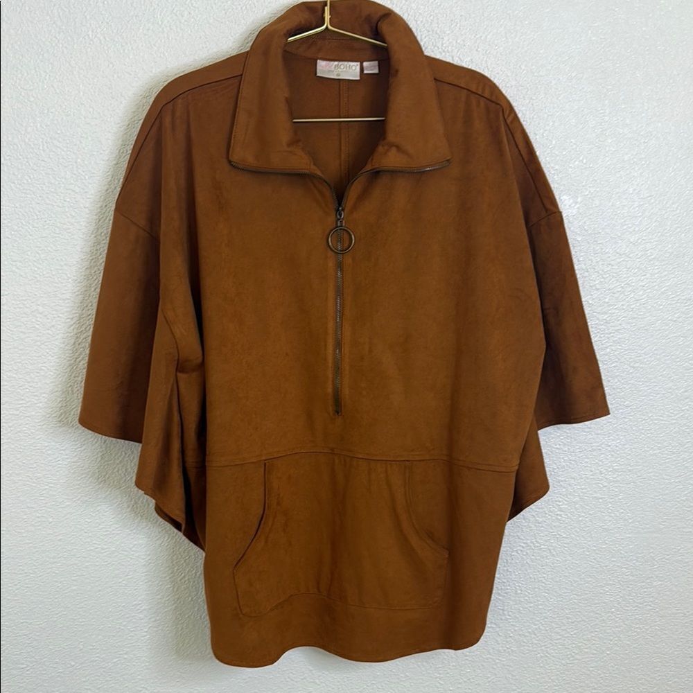 Shade Brown Quarter-Zip dolman Poncho- Size large
